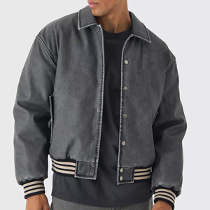 Veste de baseball en toile 100% laine avec logo brodé personnalisé sur le devant, veste streetwear pour hommes - Product Image 3