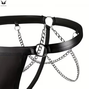 Jockstrap de Cuero Negro para Hombre con Detalle de Cadena Metálica y Anillo en O, Estilo Punk, Ropa Deportiva para Club, Precio al por Mayor - Product Image 6