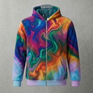 Sudadera con capucha de algodón 100% con efecto tie-dye arcoíris, con cremallera, para invierno, ecológica, ODM, informal, estilo urbano. - Product Image 1