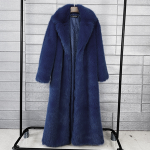Manteau long en fausse fourrure de renard pour homme, couleur unie violet, col rabattu, manteau d'hiver - Product Image 3
