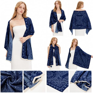 Châle de luxe réversible en cachemire mélangé jacquard Paisley double face, orné de motifs baroques, pour l'hiver - Product Image 2