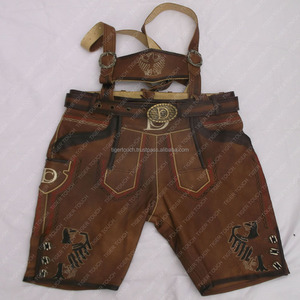 กางเกงหนังแท้สำหรับผู้ชายสไตล์บาวาเรียน Oktoberfest สีน้ำตาล ปักลาย กันน้ำ ระบายอากาศ กันลม เป็นมิตรกับสิ่งแวดล้อม ติดกระดุม - Product Image 2