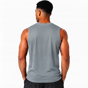 Débardeur sans manches noir pour homme, col rond, séchage rapide, respirant, 100% polyester, style streetwear - Product Image 2