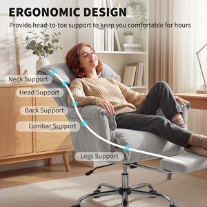 Chaise de bureau à dossier haut gris taupe clair, chaise de bureau inclinable avec repose-pieds, mousse PU haute résilience, roulettes, base en nylon - Product Image 4