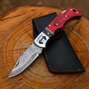 Cuchillo de Bolsillo Plegable de Acero Damasco y Cobre Artesanal, Diseño 2026, Grado Industrial, Punta de Gota, Mango de Madera Pakka, Impresionante - Product Image 3