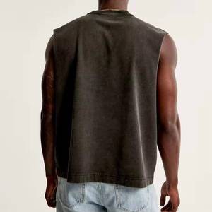 Plain Cotton Oversized Breathable Eco-Friendly Heavyweight Crewneck Loose Fit <b>Cropped</b> Boxy Acid Wash Tank <b>Top</b> <b>for</b> <b>Men</b> - Product Image 5