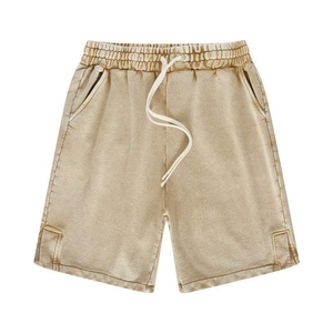 Shorts Bermuda en coton uni pour homme avec cordon de serrage à la taille et poches, style décontracté, tissu respirant, design taille mi-haute - Product Image 4