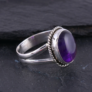Anillo de Compromiso Clásico de Plata de Ley 925 con Corte Ovalado de Amatista Morada en Engaste de Bisel, Regalo de Aniversario de Bodas, Joyería Elegante - Product Image 2
