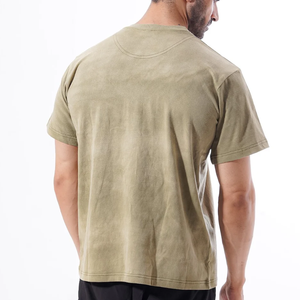 High Quality Acid Wash Men's <b>Olive</b> <b>Green</b> Cotton O-Neck Short Sleeve Casual <b>T</b>-<b>Shirt</b> Regular Fit Solid Color Knitted Jersey Style - Product Image 3