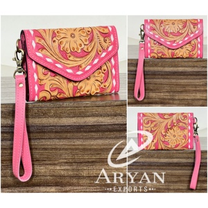 Famous Luxury Brand Floral Western Style Genuine Cowhide Leather Cowgirl Wallet New Pattern <b>Wristlet</b> Clutch for Travel Organizer - Product Image 1