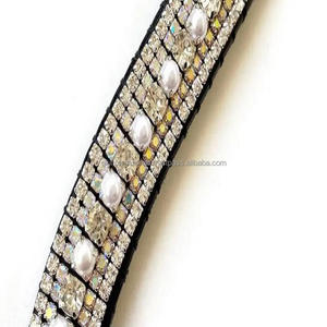 Calidad Premium Golden AB perlas cristales 5 filas Bling Wave cuero caballo Brow bandas hechas a mano Horse Brow bandas A precio al por mayor - Product Image 6