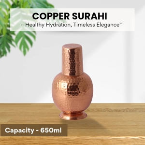 Vaso Surahi de Cobre Ayurvédico Saludable de 650 ml para Beber Directamente con Tapa, Apto para Uso en Automóvil, Lavable en Lavavajillas y Ecológico - Product Image 4