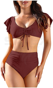 Wholesale Solid Color Two-Piece Women's <b>Bikini</b> <b>Set</b> with Front Logo Customizable Colors & <b>Sizes</b> - Product Image 2