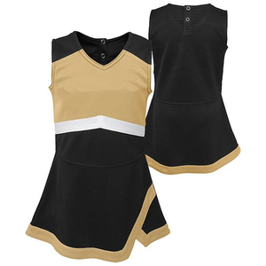 Uniforme de Porristas, Diseño en Bloques de Color Negro, Dorado y Blanco, Sin Mangas, Cuello en V, Estilo Falda, para Adolescentes, Precio al por Mayor, Personalización OEM - Product Image 4