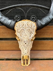 Cabeza de Buey de Cuerno de Búfalo Tallada a Mano con Tacto Real, Decoración de Pared con Cabeza de Animal Natural Curvada para el Hogar - Product Image 5