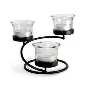 เชิงเทียนเหล็กสีดำทันสมัยสำหรับเทียนทีไลท์ พร้อมที่ใส่แก้วใส ตกแต่งบ้านอย่างหรูหรา - Product Image 5