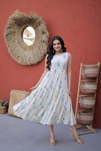 ชุดคุर्ติผ้าฝ้ายพิมพ์ลายแบบดั้งเดิมสำหรับผู้หญิง ความยาวระดับข้อเท้า เหมาะสำหรับฤดูร้อน แห้งเร็ว ยืดหยุ่นได้ กลับด้านได้ ไม่ยับง่าย - Product Image 3