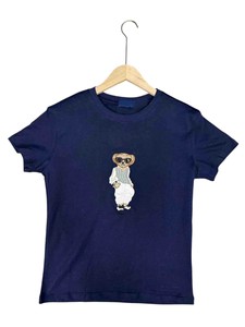 T-shirt brodé ours pour homme, en coton bleu marine, style streetwear tendance avec motif ours de dessin animé pour un look décontracté - Product Image 6
