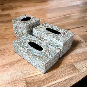 Square Mother Of Pearl Tissue Box Cover Glossy Modern Storage <b>Bin</b> For Living Room Tabletop Mount - Product Image 2