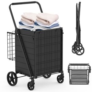 Carrello spesa pieghevole extra large con doppio cestello, rotazione a 360 gradi, su ruote - Product Image 3