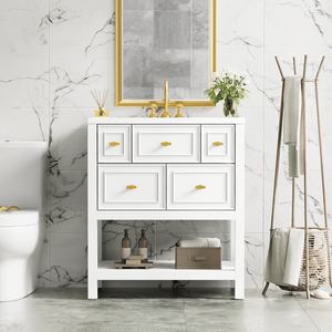 Mobile Bagno Monoblocco Autoportante in Legno Massello con 5 Cassetti - Set Vanity Singolo da 30 Pollici - Product Image 2