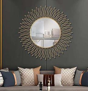 Miroir mural rond en métal doré avec design en forme de soleil, cadre décoratif moderne pour salon et chambre à coucher - Product Image 4