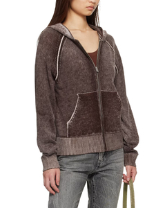 Cárdigan de punto suave con capucha de mezclilla para mujer, con cremallera, manga larga, color liso, bolsillos delanteros, estilo casual, para primavera - Product Image 4