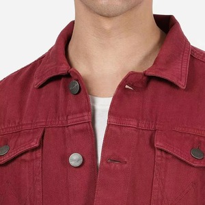Men's Red Denim Jacket Turn-down Collar Single Breasted <b>Button</b> Closure Washed Cotton Casual Autumn Wear - Product Image 4
