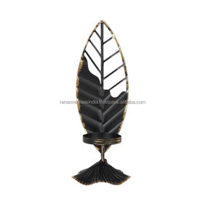 European <b>Black</b> & Golden Leaf Shaped Iron <b>Candlestick</b> Perfect Decorative Candle Stand for Party Home & Events at Best Prices - Product Image 6