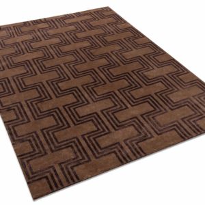 พรมขนสัตว์สีน้ำตาลและผ้าไหมคุณภาพสูง นุ่มสบาย ดีไซน์ทันสมัย ลายเรขาคณิต แบบตัดปอย ผลิตด้วยมือ ผลิตจำนวนมาก - Product Image 4