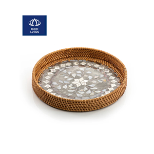 Bandeja de ratán ecológica con incrustaciones de concha pura, ideal para exhibir alimentos y servir café, proveedor directo. - Product Image 1