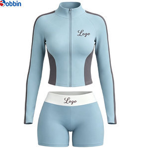 Conjuntos Deportivos Cortos de Verano Estilo Hip Hop para Mujer, 2 Piezas, Chaqueta con Cremallera y Pantalones Cortos, 100% Algodón, Transpirable, de Secado Rápido, Ecológico, Mangas Largas - Product Image 2