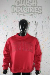 Jesus saves เสื้อสเวตเชิ้ตคอเสื้อแดงแบบ100% ปักลายแถบกว้างสีแดง - Product Image 2