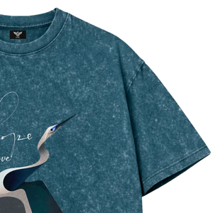 T-shirt en jersey pour homme à imprimé numérique, délavé à l'acide, motif grue, col rond, manches courtes, style décontracté vintage streetwear en coton pour l'été - Product Image 3