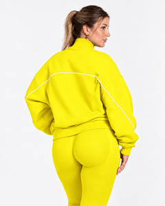 Ensemble de survêtement décontracté deux pièces pour femme avec veste zippée contrastante et pantalon large assorti - Product Image 4