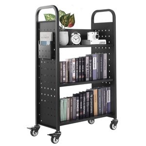 Carrello Porta Libri a Rotelle Monofacciale con Ripiani a L, Capacità 150 Kg, 77x38x122 cm, Struttura in Metallo, Ruote Bloccabili da 3 Pollici - Product Image 6
