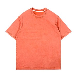 เสื้อยืดคอกลมแขนสั้นทรงโอเวอร์ไซส์สีคอรัลสำหรับผู้ชาย ผ้าคอตตอนเจอร์ซีย์สีพื้นลำลอง - Product Image 3
