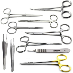 ชุดเครื่องมือผ่าตัดเล็กแบบใช้มือทำจากสแตนเลส ประกอบด้วย คีมผ่าตัดเนื้อเยื่อ คีมห้ามเลือด ที่จับเข็ม และกรรไกร - Product Image 1