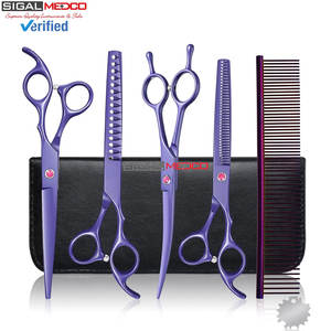 Ensemble de ciseaux de toilettage pour chiens professionnels en acier inoxydable allemand de 7 pouces pour petits animaux, ciseaux droits, ciseaux courbes, ciseaux d'éclaircissement de précision - Product Image 1