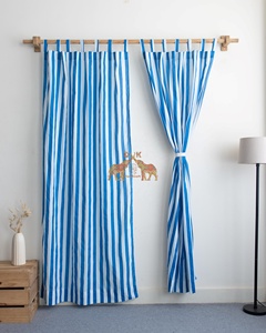 Fabricant indien, rideaux en coton imprimé rayé 100% pur, faits à la main, impression personnalisée, pour la décoration des fenêtres du salon - Product Image 2