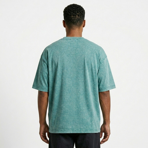 Camiseta de hombre con lavado ácido, estilo urbano, de algodón lavado, corte holgado, cuello redondo, de peso pesado, a la moda, cómoda, duradera, al por mayor - Product Image 3