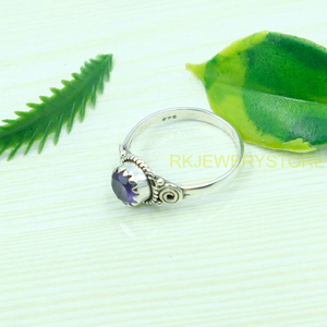 Bague en argent sterling 925 avec améthyste violette naturelle, design corde fait main |   Bijoux vintage bohèmes en pierres précieuses, cadeau de Noël pour femmes - Product Image 6