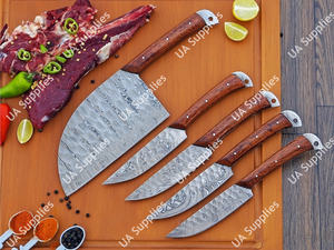 Couteau de cuisine professionnel en acier Damas forgé à la main avec manche en bois de rose, lame martelée, pour restaurant, barbecue extérieur, steak, hachoir, ensemble de couteaux culinaires - Product Image 4