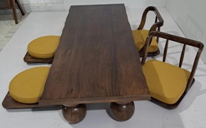 Modern Solid Wood Rectangular Dining <b>Table</b> 2 <b>Stool</b> 2 Chair <b>Set</b> Eco-Friendly Durable Easy Clean Commercial Use - Product Image 3