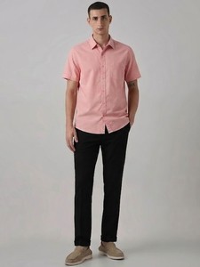 Men's Coral Sand Short Sleeve Cotton Poplin Casual <b>Shirt</b> Turn-down Collar Solid Color Breathable Summer Wear - Product Image 2