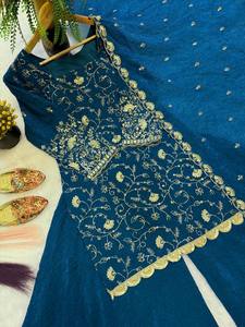 IndoWeaves <b>Women</b> Blue Embroidered Silk Sharara <b>Suit</b> Dupatta Traditional <b>Wedding</b> Wear India Pakistan Style Regular Fit Quick Dry - Product Image 4