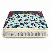 Tuiles de Mahjong américaines en acrylique bleu héritage avec faces décoratives et motifs en bambou et architecturaux pour jeux de société