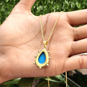 Collier bohème en pierres précieuses, pendentif turquoise bleu en forme de larme, collier pour femme, collier à perles, design de créateur, plaqué or 18 carats, chaînes de mode. - Product Image 6