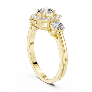 Bague de fiançailles en or avec halo de diamants de laboratoire, sertissage cathédrale rond avec pierres latérales, bague de mariage de luxe pour femme - Product Image 1