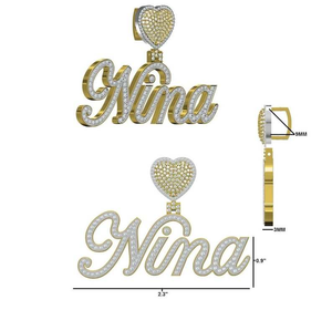 Pendentif personnalisé en moissanite, forme cœur, lettres script serties de pierres, collier statement de luxe hip-hop pour hommes et femmes - Product Image 1
